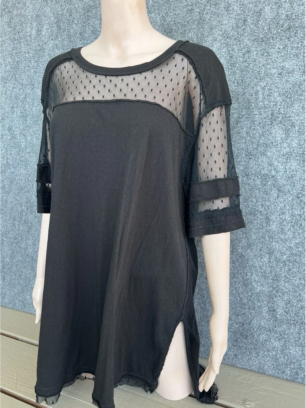 Free People Womens Black Mesh Jersey Mini T Shirt Dress Size XS.
